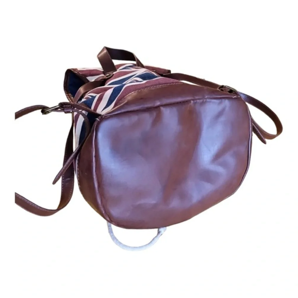 Union Jack British England UK canvas faux‎ leather red white & blue backpack